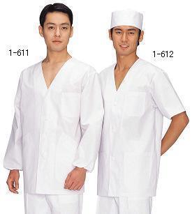 男子調理衣　半袖　白　１－６１２　Ｌ