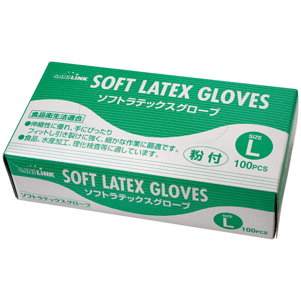 ＃１００　サニリンク　ソフトラテックス　粉付　ホワイト　Ｌ　１００枚入