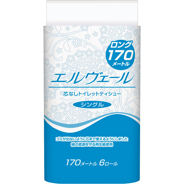 エルヴェール　トイレットティシュー　シングル　１７０ｍ　６Ｒ　（芯なし）