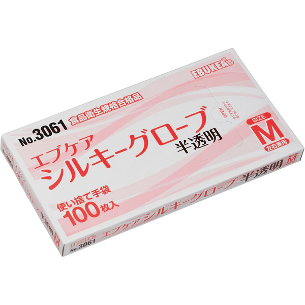 エブケアシルキーグローブ　半透明　箱入Ｍ　３０６１【亀山出荷】　１００枚入
